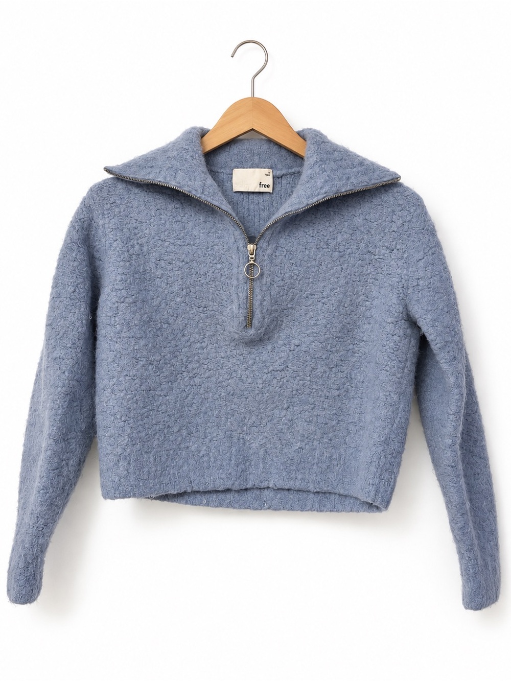 Wilfred Free Alpaca Merino Wool Blend Cropped Half Zip Sweater Blue S